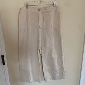 Cream LOFT pants with pleat down the middle
